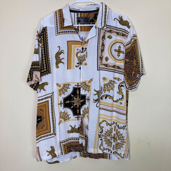 Baroque Gold By Drill Clothing Mens Large Button-Up Shirt Chain Leopard Print - Picture 1 of 10